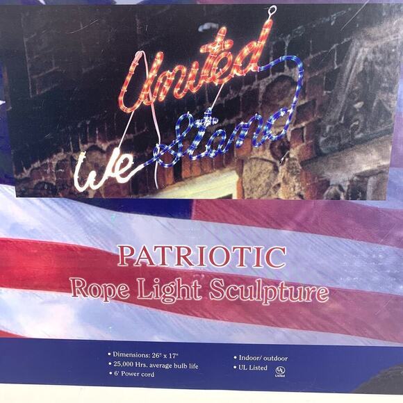 RARE! VTG 2002 Patriotic Rope Light Sculpture “United We Stand” New Open Box - Picture 10 of 13